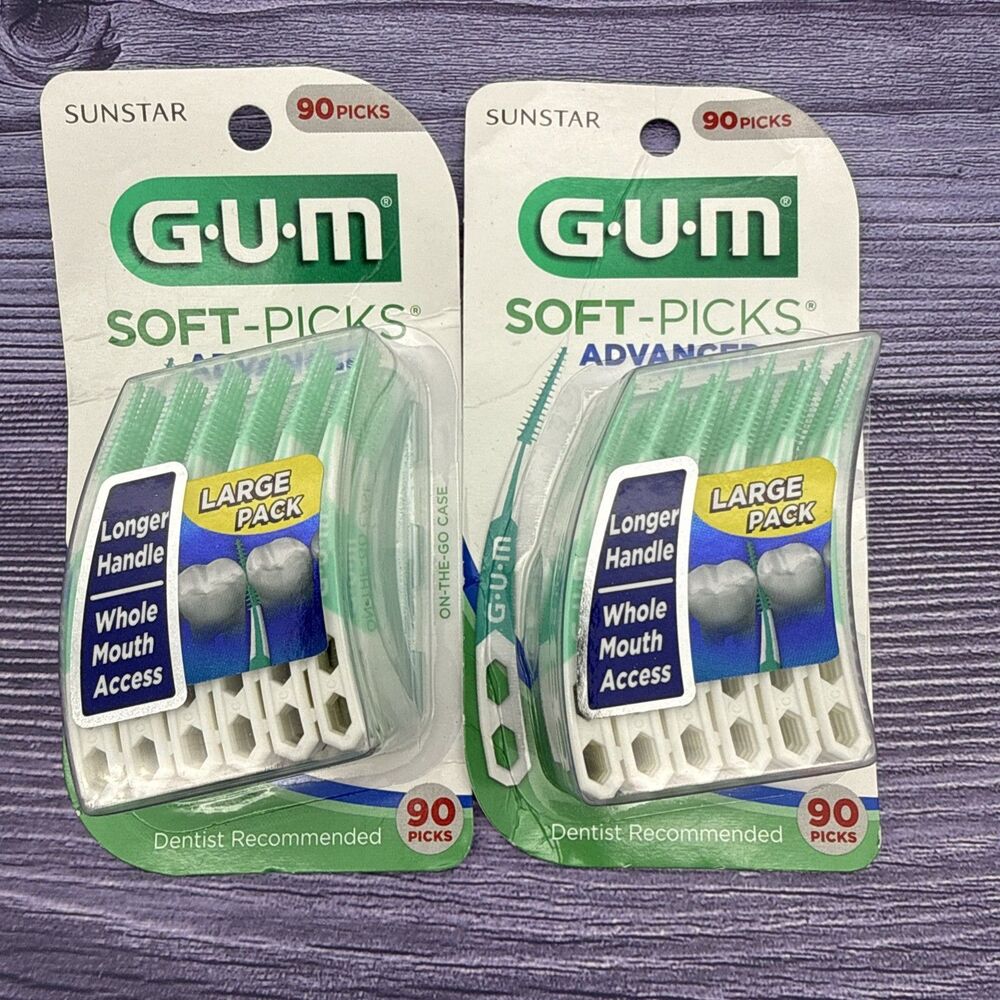 GUM Soft-Picks Advanced (2) Two Packages of 90 Total=180 Picks w/Travel Cases